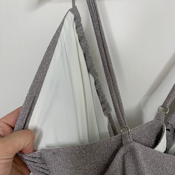 Patbo Lurex Cut Out Maxi Lace Up Dress Silver Sparkle Womens Glamorous Size 10 - Picture 5 of 16